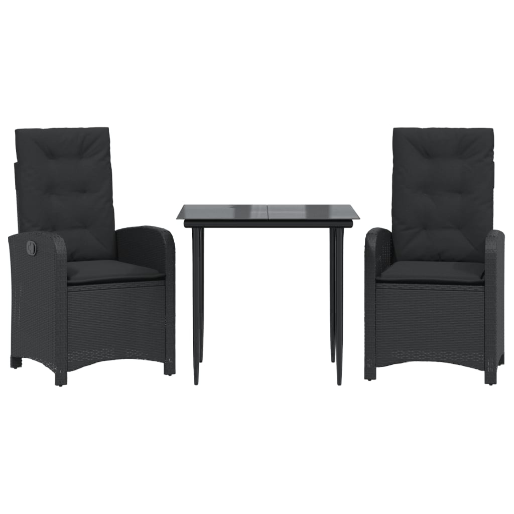 3-tlg. Garten-Essgruppe mit Kissen Schwarz Poly Rattan