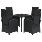 5-tlg. Garten-Essgruppe mit Kissen Schwarz Poly Rattan