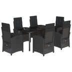 7-tlg. Garten-Essgruppe mit Kissen Schwarz Poly Rattan