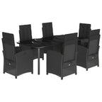 7-tlg. Garten-Essgruppe mit Kissen Schwarz Poly Rattan
