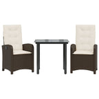3-tlg. Garten-Essgruppe mit Kissen Braun Poly Rattan