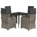 5-tlg. Garten-Essgruppe mit Kissen Grau Poly Rattan
