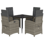 5-tlg. Garten-Essgruppe mit Kissen Grau Poly Rattan