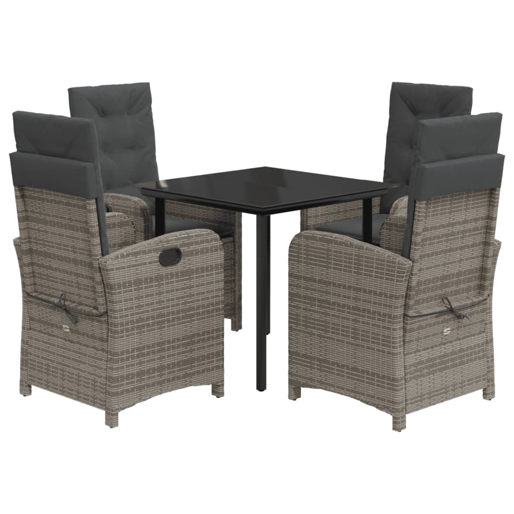 5-tlg. Garten-Essgruppe mit Kissen Grau Poly Rattan