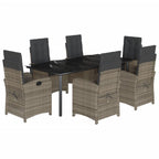 7-tlg. Garten-Essgruppe mit Kissen Grau Poly Rattan