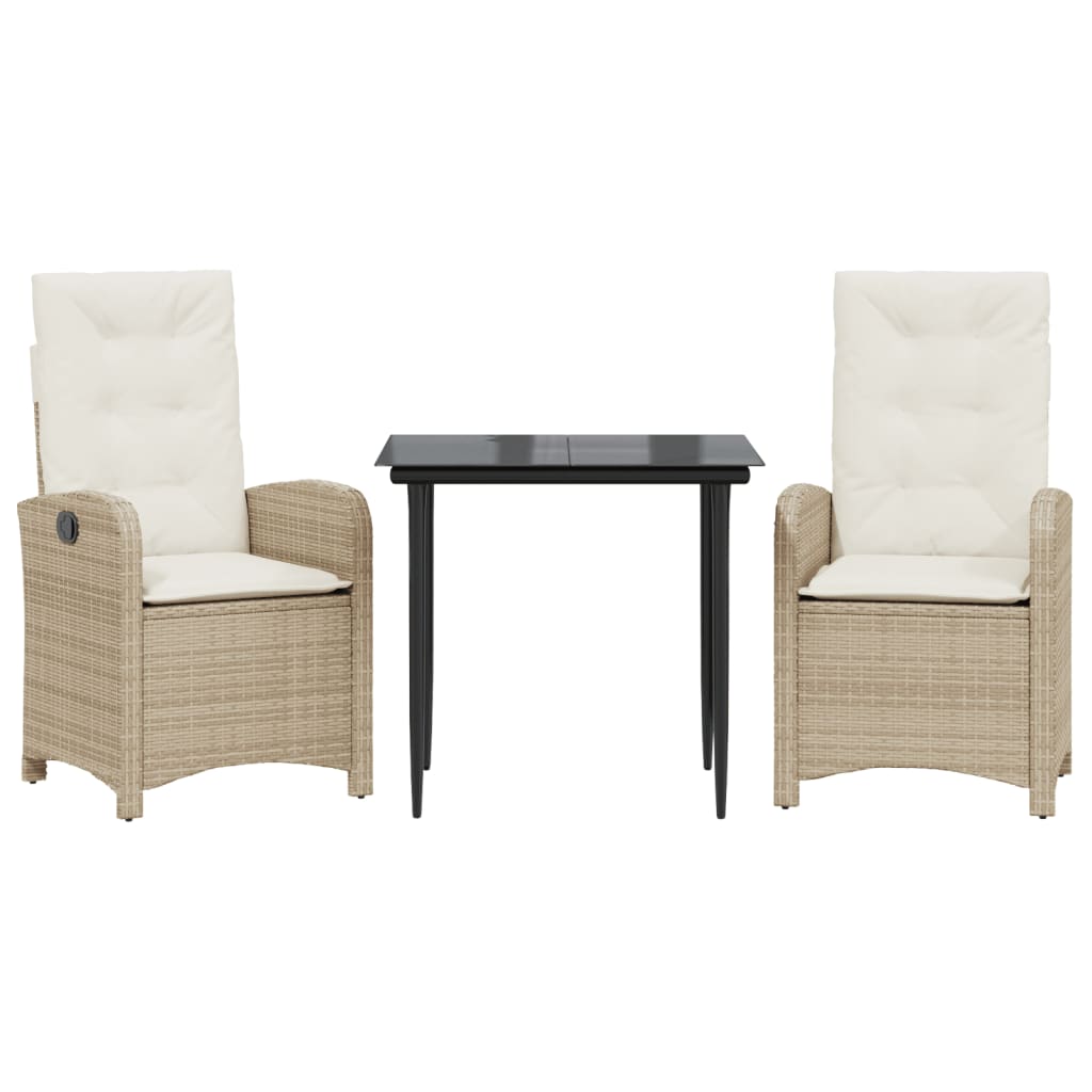 3-tlg. Garten-Essgruppe mit Kissen Beige Poly Rattan