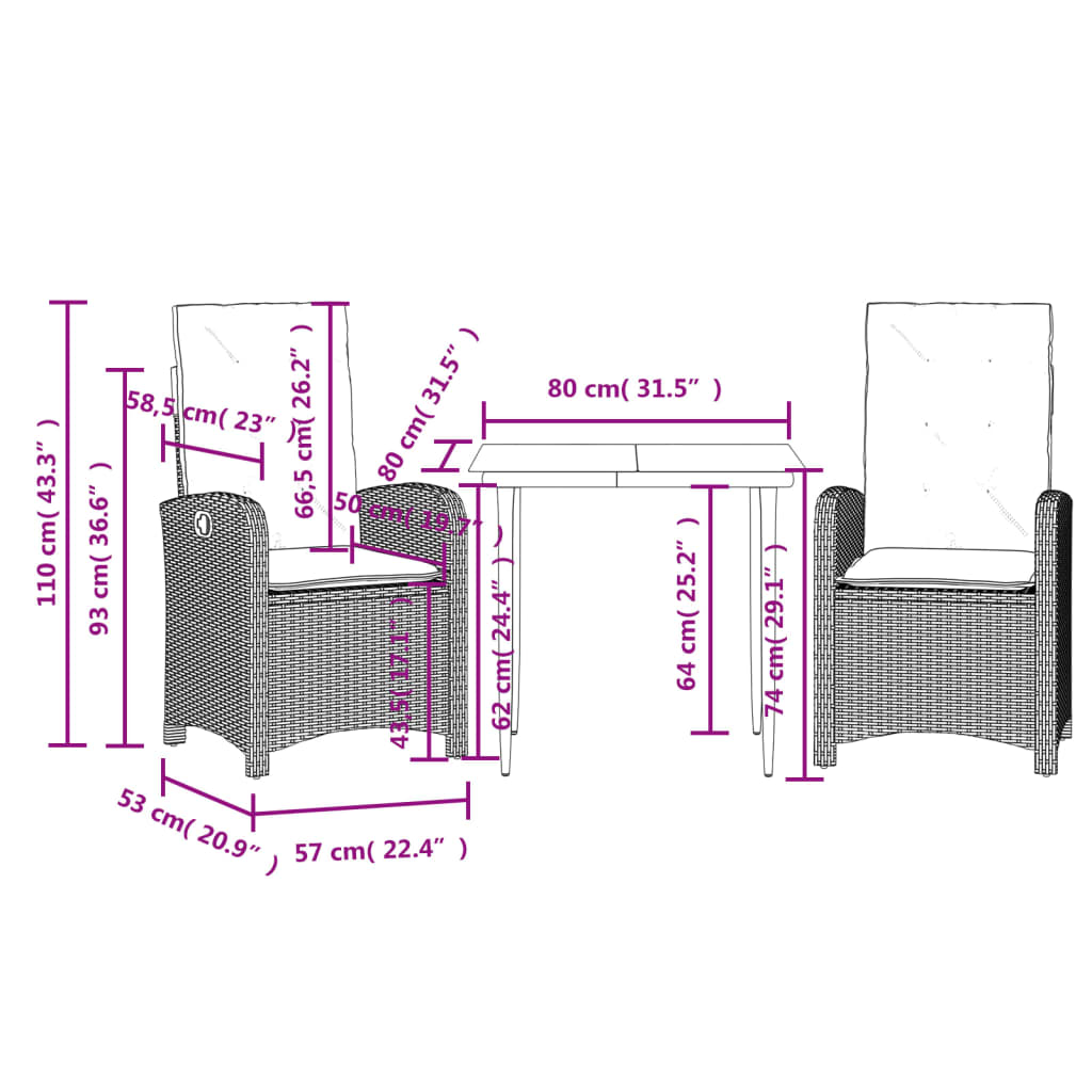 3-tlg. Garten-Essgruppe mit Kissen Beige Poly Rattan