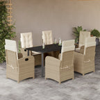7-tlg. Garten-Essgruppe mit Kissen Beige Poly Rattan