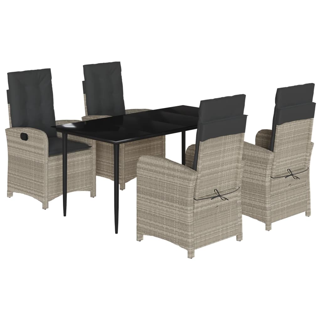5-tlg. Garten-Essgruppe mit Kissen Hellgrau Poly Rattan