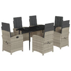 7-tlg. Garten-Essgruppe mit Kissen Hellgrau Poly Rattan
