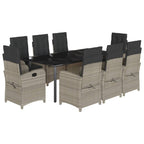 9-tlg. Garten-Essgruppe mit Kissen Hellgrau Poly Rattan