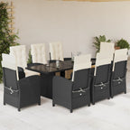 9-tlg. Garten-Essgruppe mit Kissen Schwarz Poly Rattan