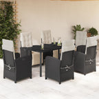 7-tlg. Garten-Essgruppe mit Kissen Schwarz Poly Rattan