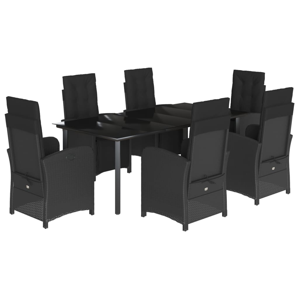 7-tlg. Garten-Essgruppe mit Kissen Schwarz Poly Rattan