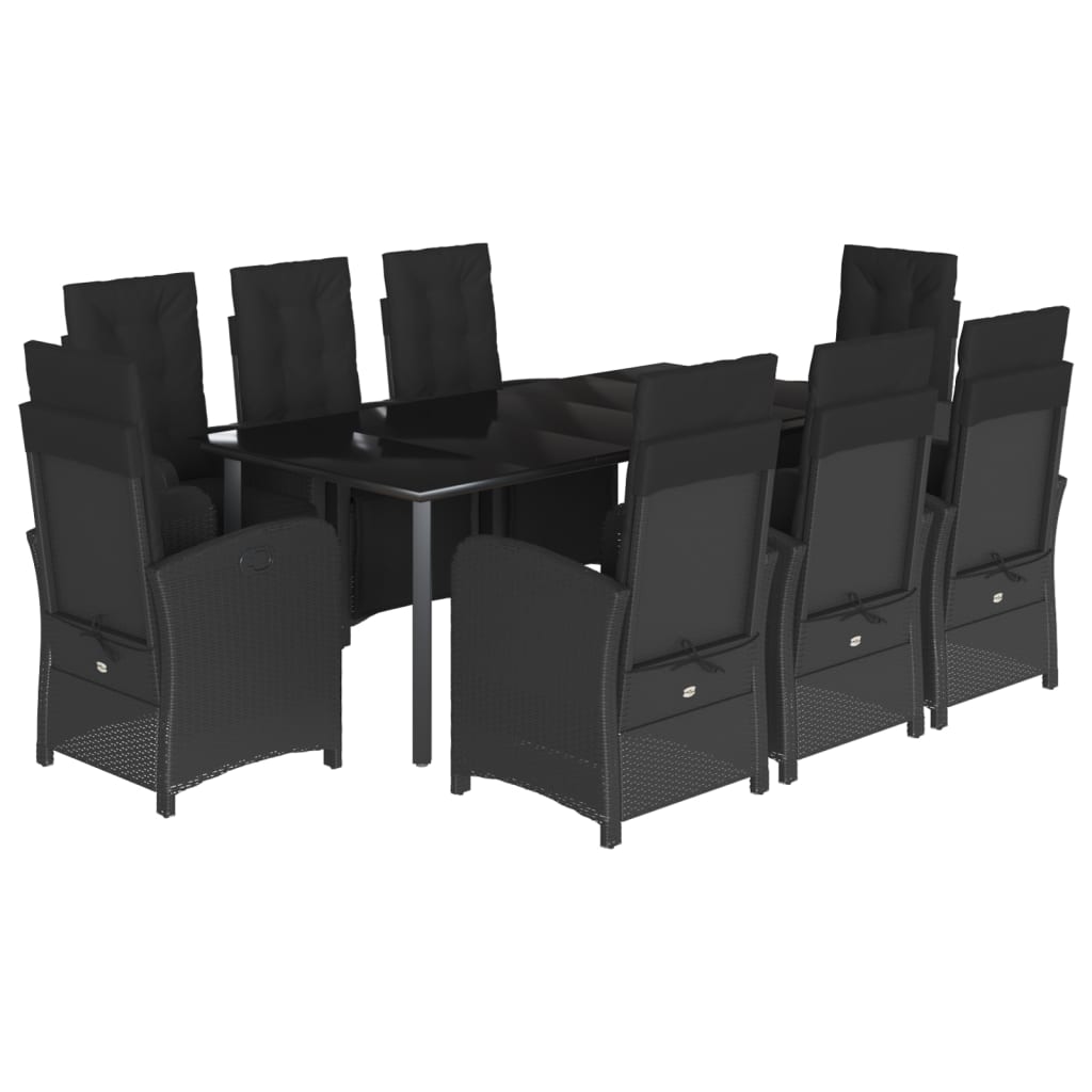 9-tlg. Garten-Essgruppe mit Kissen Schwarz Poly Rattan