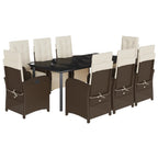 9-tlg. Garten-Essgruppe mit Kissen Braun Poly Rattan