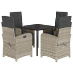 5-tlg. Garten-Essgruppe mit Kissen Hellgrau Poly Rattan