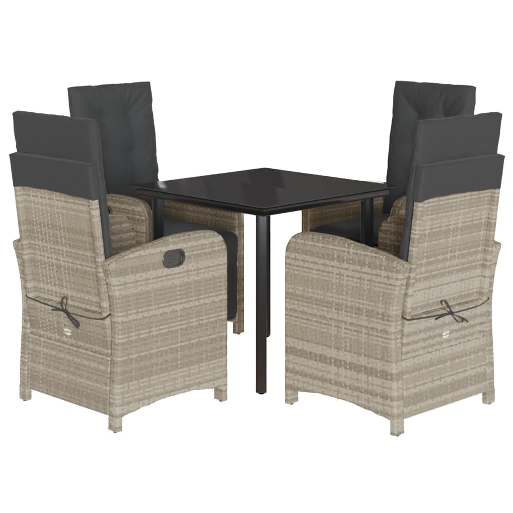 5-tlg. Garten-Essgruppe mit Kissen Hellgrau Poly Rattan