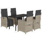 5-tlg. Garten-Essgruppe mit Kissen Hellgrau Poly Rattan