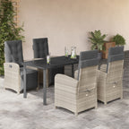 5-tlg. Garten-Essgruppe mit Kissen Hellgrau Poly Rattan