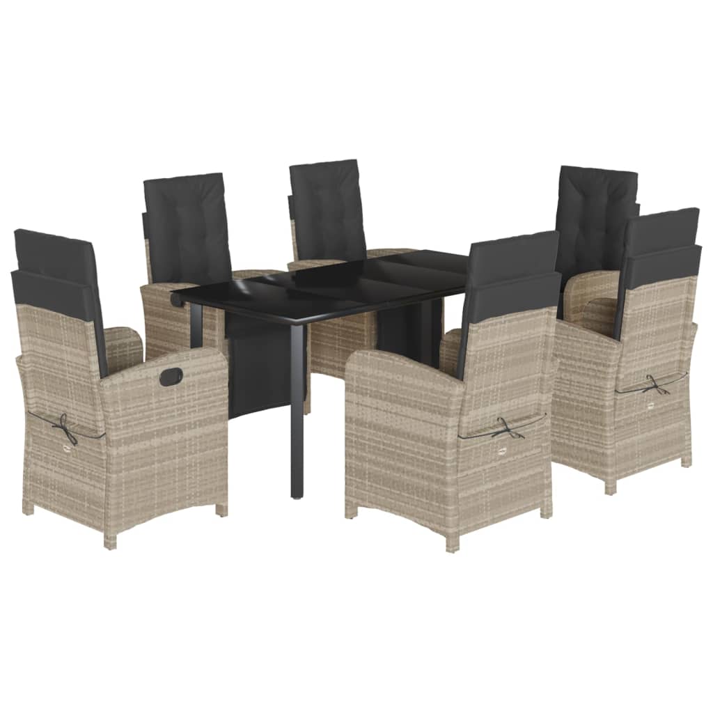 7-tlg. Garten-Essgruppe mit Kissen Hellgrau Poly Rattan