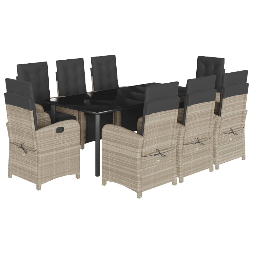 9-tlg. Garten-Essgruppe mit Kissen Hellgrau Poly Rattan