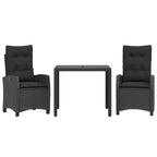3-tlg. Garten-Essgruppe mit Kissen Schwarz Poly Rattan