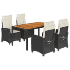 5-tlg. Garten-Essgruppe mit Kissen Schwarz Poly Rattan