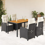 5-tlg. Garten-Essgruppe mit Kissen Schwarz Poly Rattan