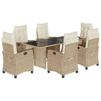 7-tlg. Garten-Essgruppe mit Kissen Beige Poly Rattan