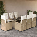9-tlg. Garten-Essgruppe mit Kissen Beige Poly Rattan