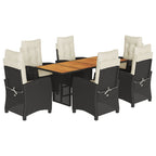 7-tlg. Garten-Essgruppe mit Kissen Schwarz Poly Rattan