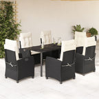 7-tlg. Garten-Essgruppe mit Kissen Schwarz Poly Rattan