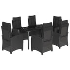 7-tlg. Garten-Essgruppe mit Kissen Schwarz Poly Rattan
