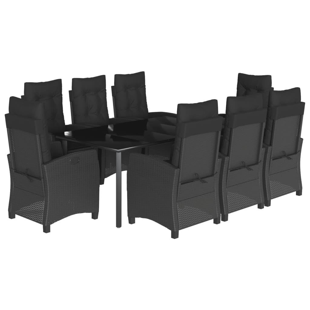 9-tlg. Garten-Essgruppe mit Kissen Schwarz Poly Rattan