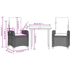 3-tlg. Garten-Essgruppe mit Kissen Braun Poly Rattan