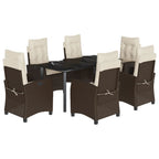 7-tlg. Garten-Essgruppe mit Kissen Braun Poly Rattan