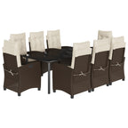 9-tlg. Garten-Essgruppe mit Kissen Braun Poly Rattan