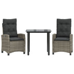 3-tlg. Garten-Essgruppe mit Kissen Grau Poly Rattan