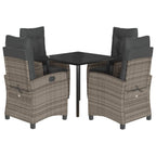 5-tlg. Garten-Essgruppe mit Kissen Grau Poly Rattan
