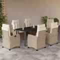 7-tlg. Garten-Essgruppe mit Kissen Beige Poly Rattan