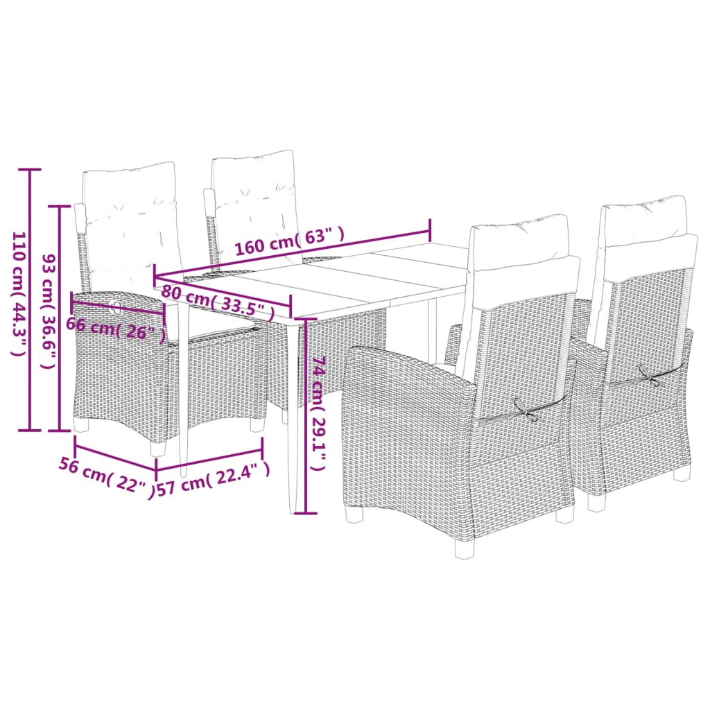 5-tlg. Garten-Essgruppe mit Kissen Beigemischung Poly Rattan