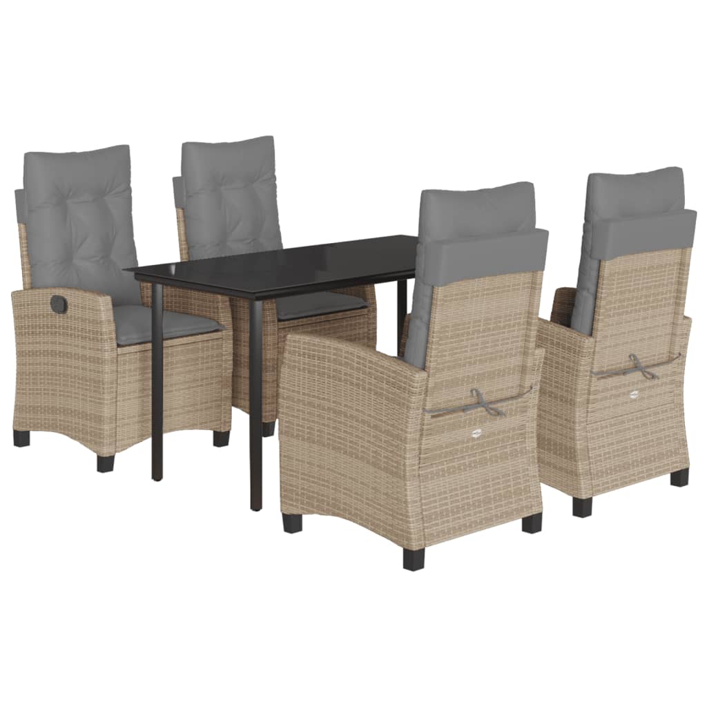 5-tlg. Garten-Essgruppe mit Kissen Beigemischung Poly Rattan