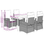 5-tlg. Garten-Essgruppe mit Kissen Hellgrau Poly Rattan