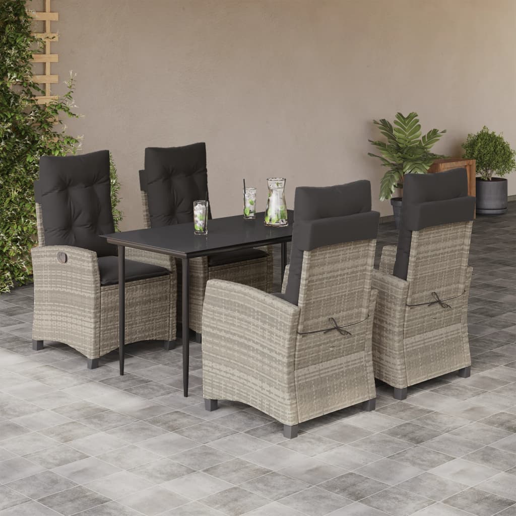 5-tlg. Garten-Essgruppe mit Kissen Hellgrau Poly Rattan