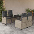 5-tlg. Garten-Essgruppe mit Kissen Hellgrau Poly Rattan