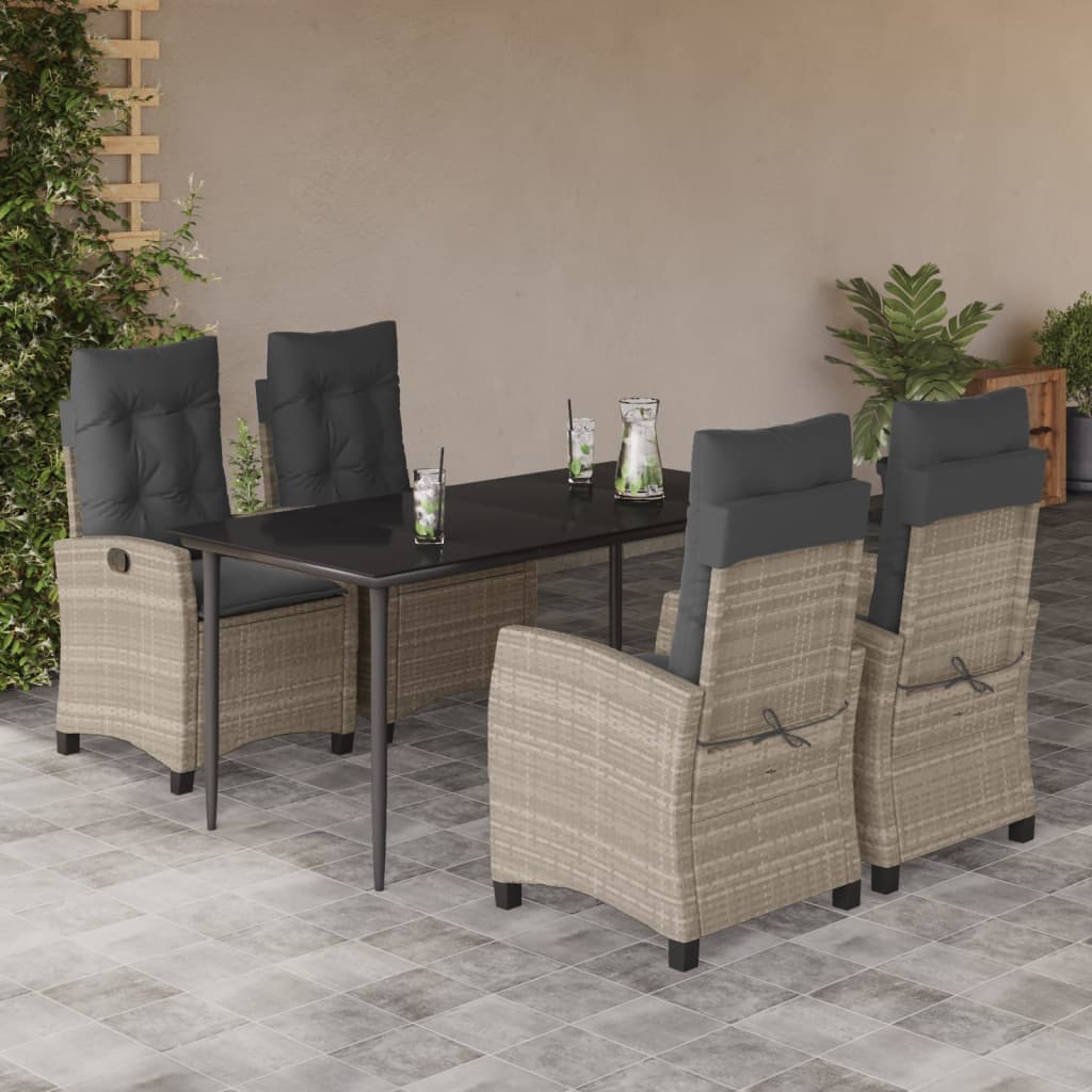 5-tlg. Garten-Essgruppe mit Kissen Hellgrau Poly Rattan