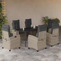 7-tlg. Garten-Essgruppe mit Kissen Hellgrau Poly Rattan