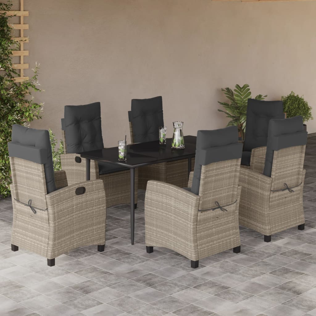 7-tlg. Garten-Essgruppe mit Kissen Hellgrau Poly Rattan