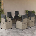 7-tlg. Garten-Essgruppe mit Kissen Hellgrau Poly Rattan